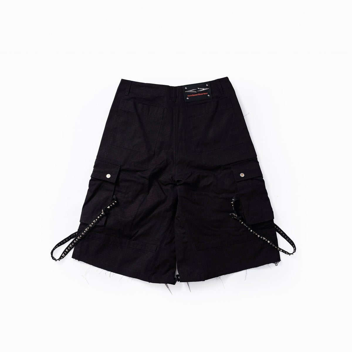 FVVO Distressed Rivet Strap Cargo Shorts Black