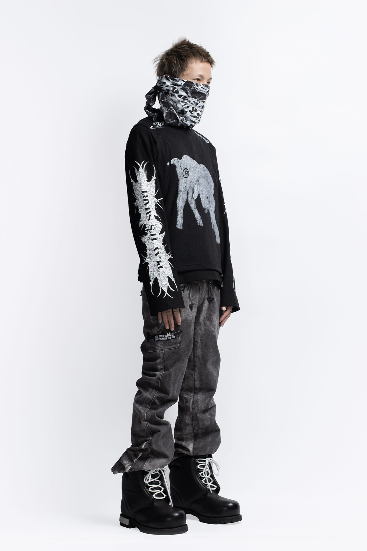 FVVO Ribbed Printed Henley Long Sleeve
