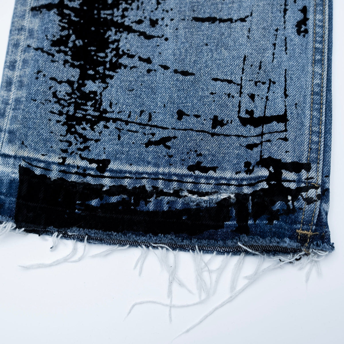 FVVO Distressed Flocked Slant Fly Jeans