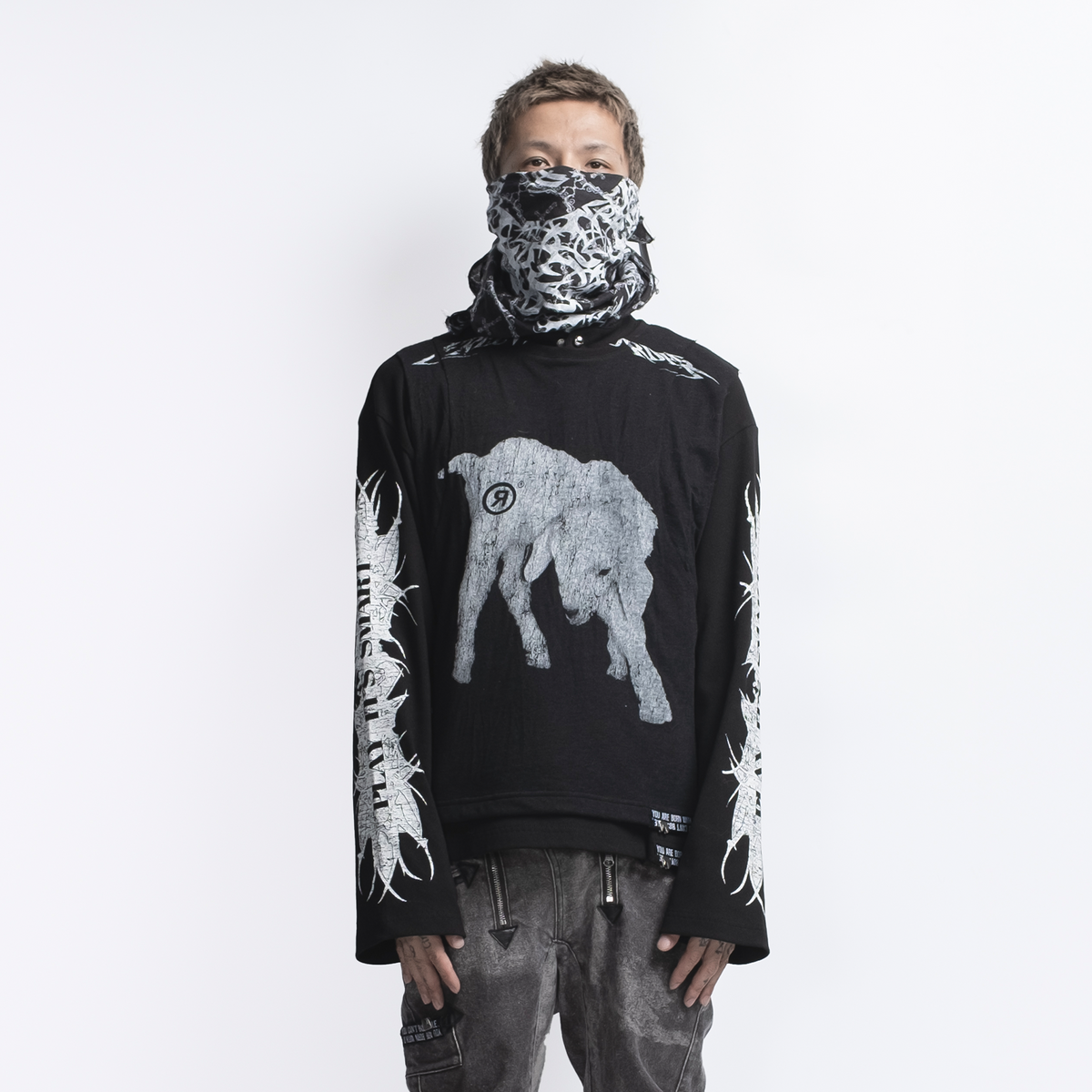 FVVO Ribbed Printed Henley Long Sleeve
