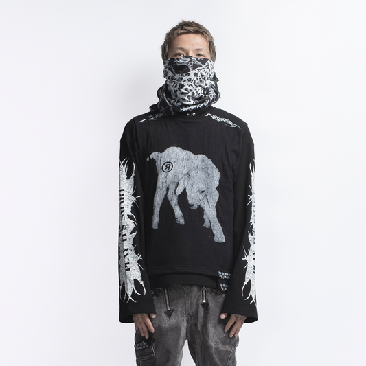 FVVO Ribbed Printed Henley Long Sleeve