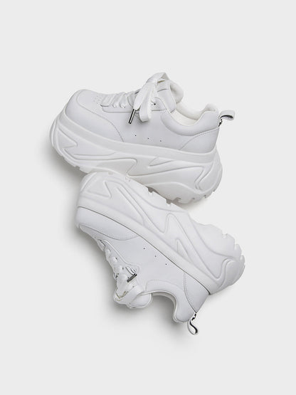 White Square-Toe Platform Leather Sneakers