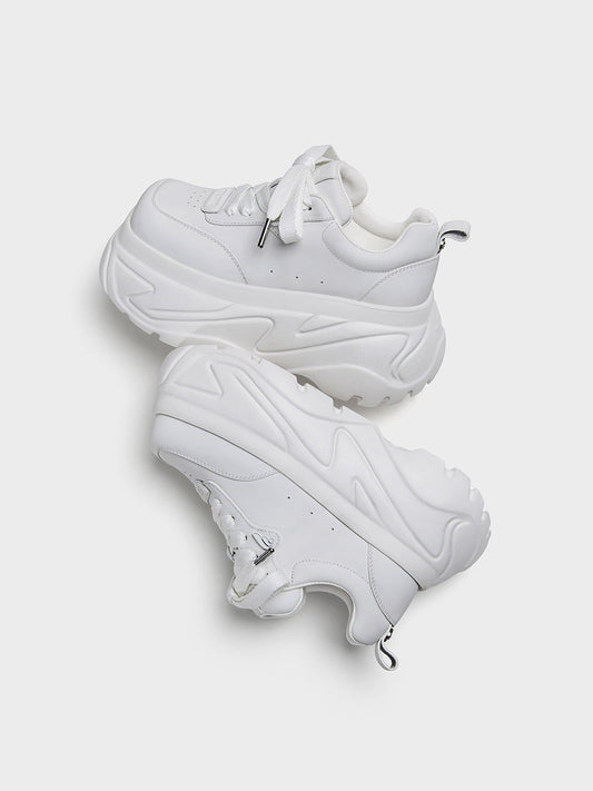 White Square-Toe Platform Leather Sneakers