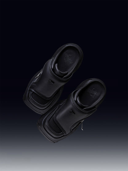 Black Covered-Toe Platform Slide Sandals