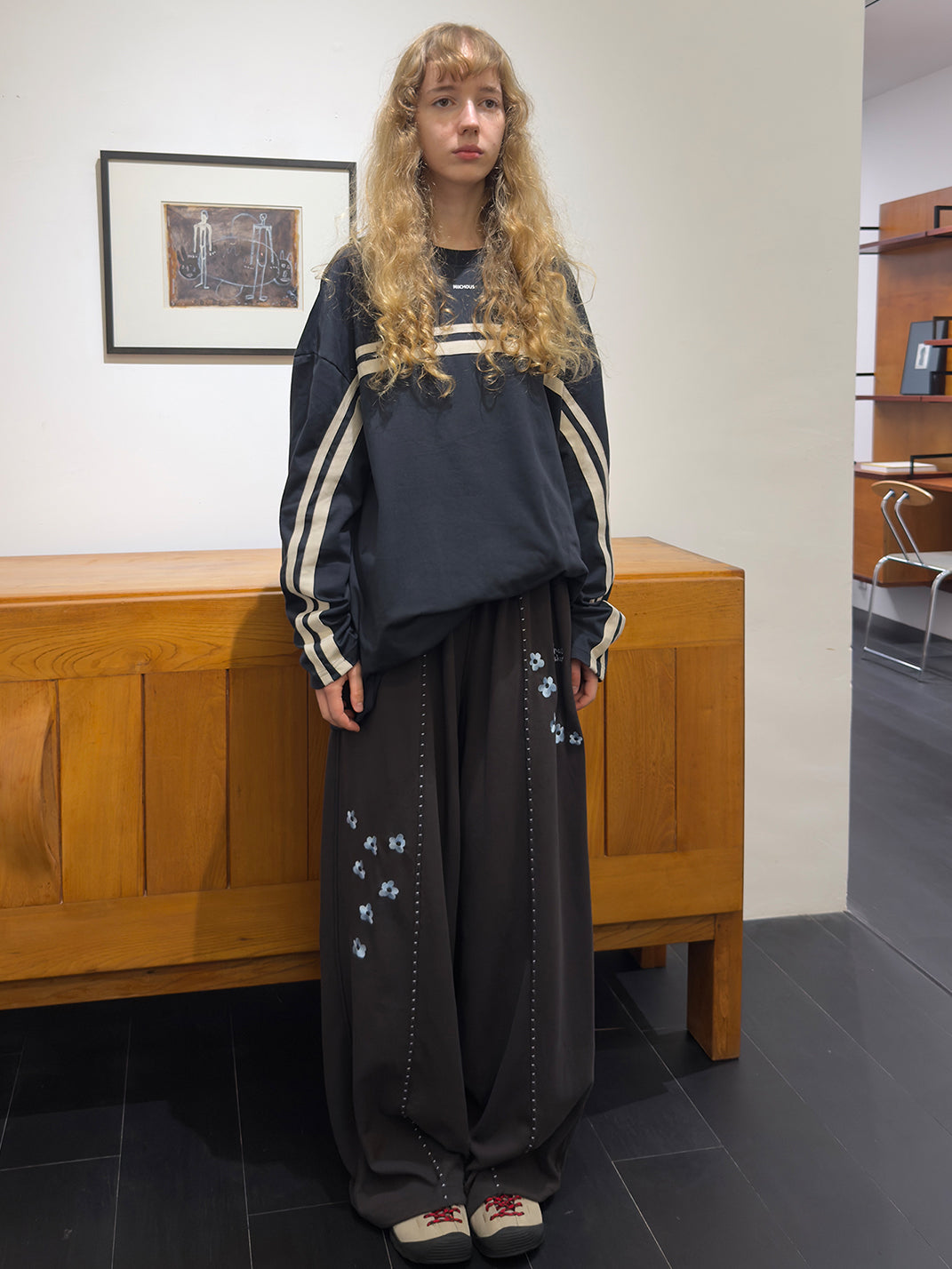 Floral Embroidered Waffle Lounge Pants