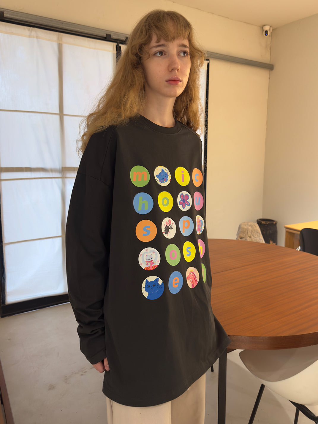 Cartoon Polka Dot Cotton Long Sleeve T-Shirt