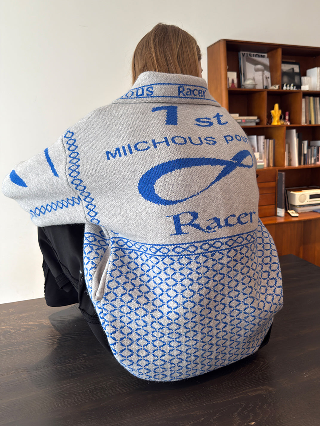 Vintage Racing Jacquard Zip Cardigan Sweater