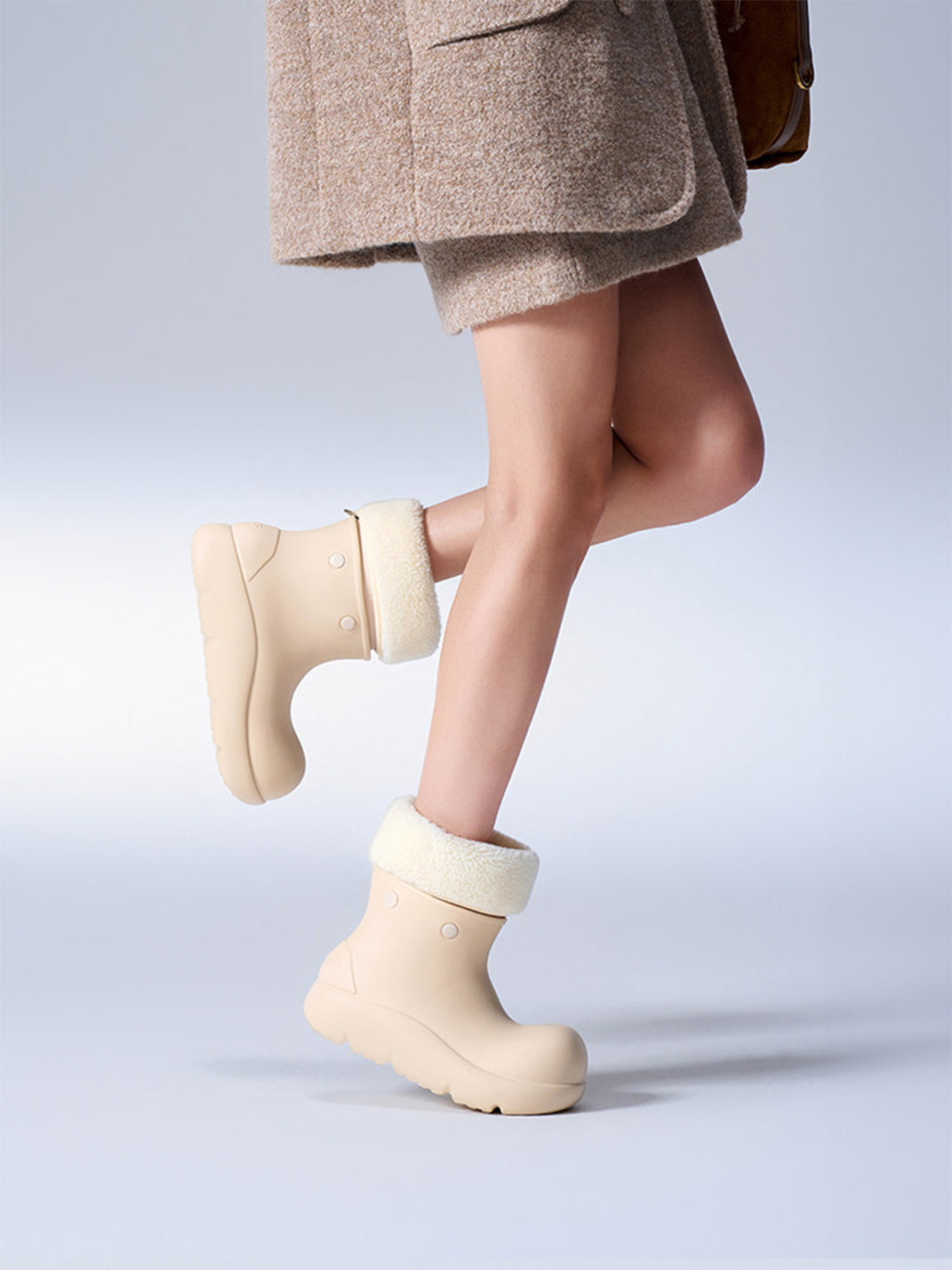 Beige Fur-Lined Winter Platform Boots