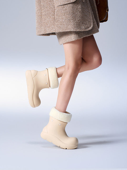 Beige Fur-Lined Winter Platform Boots