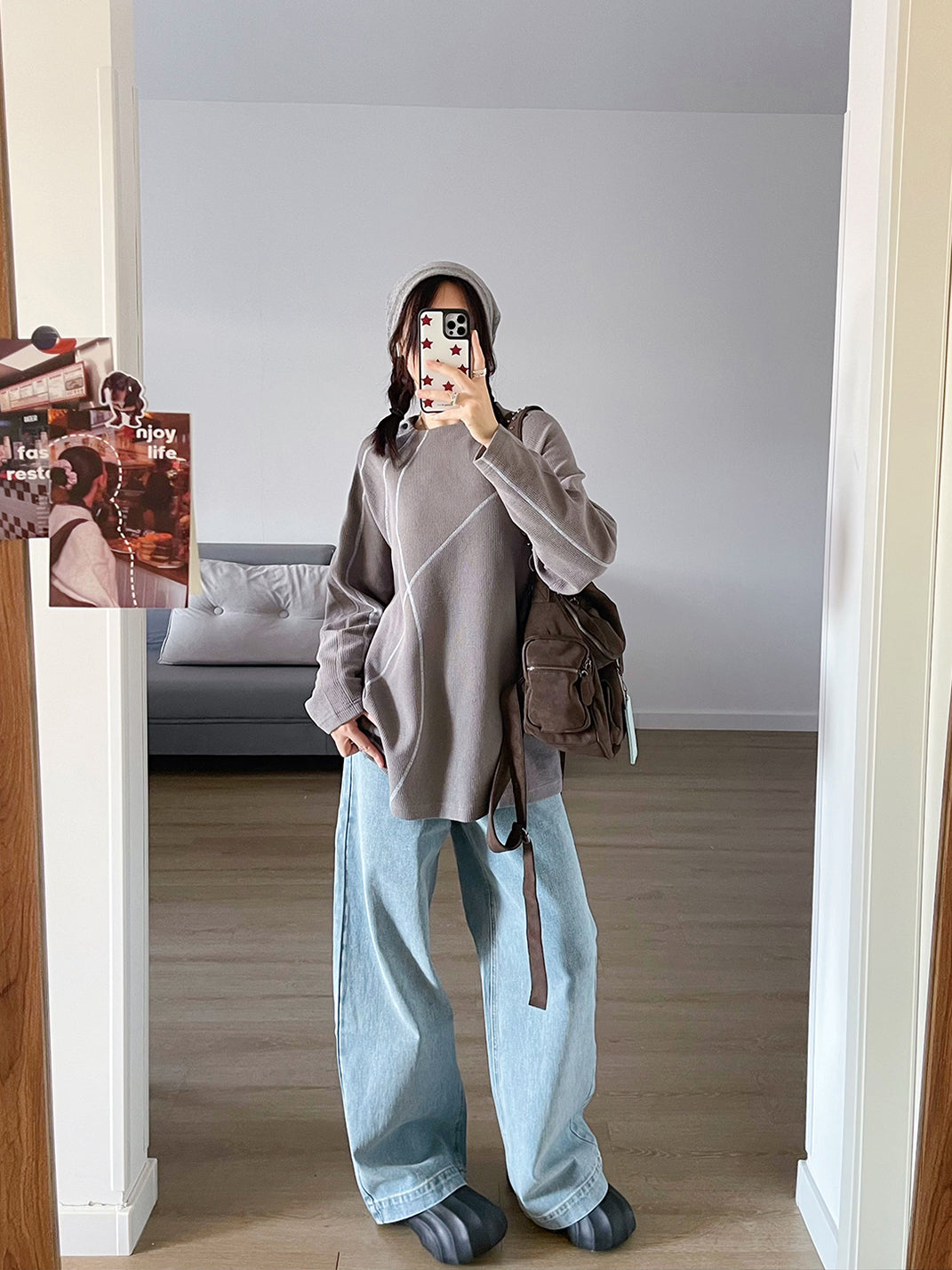 Contrast Stitch Waffle Knit Long Sleeve Sweatshirt