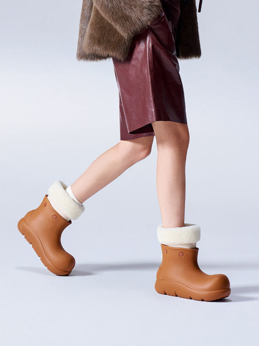 Brown Fur-Lined Winter Platform Boots