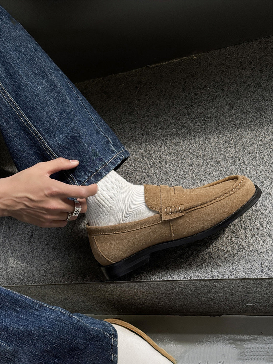 Square-Toe Leather Loafers