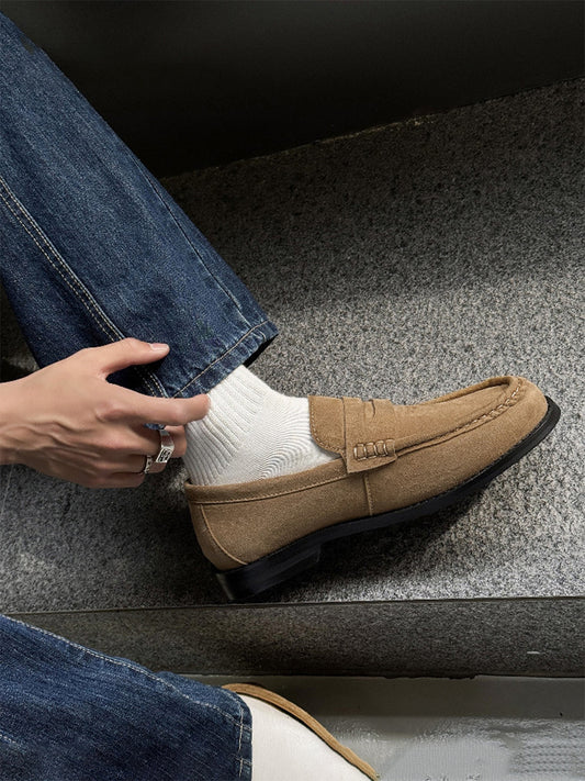 Square-Toe Leather Loafers