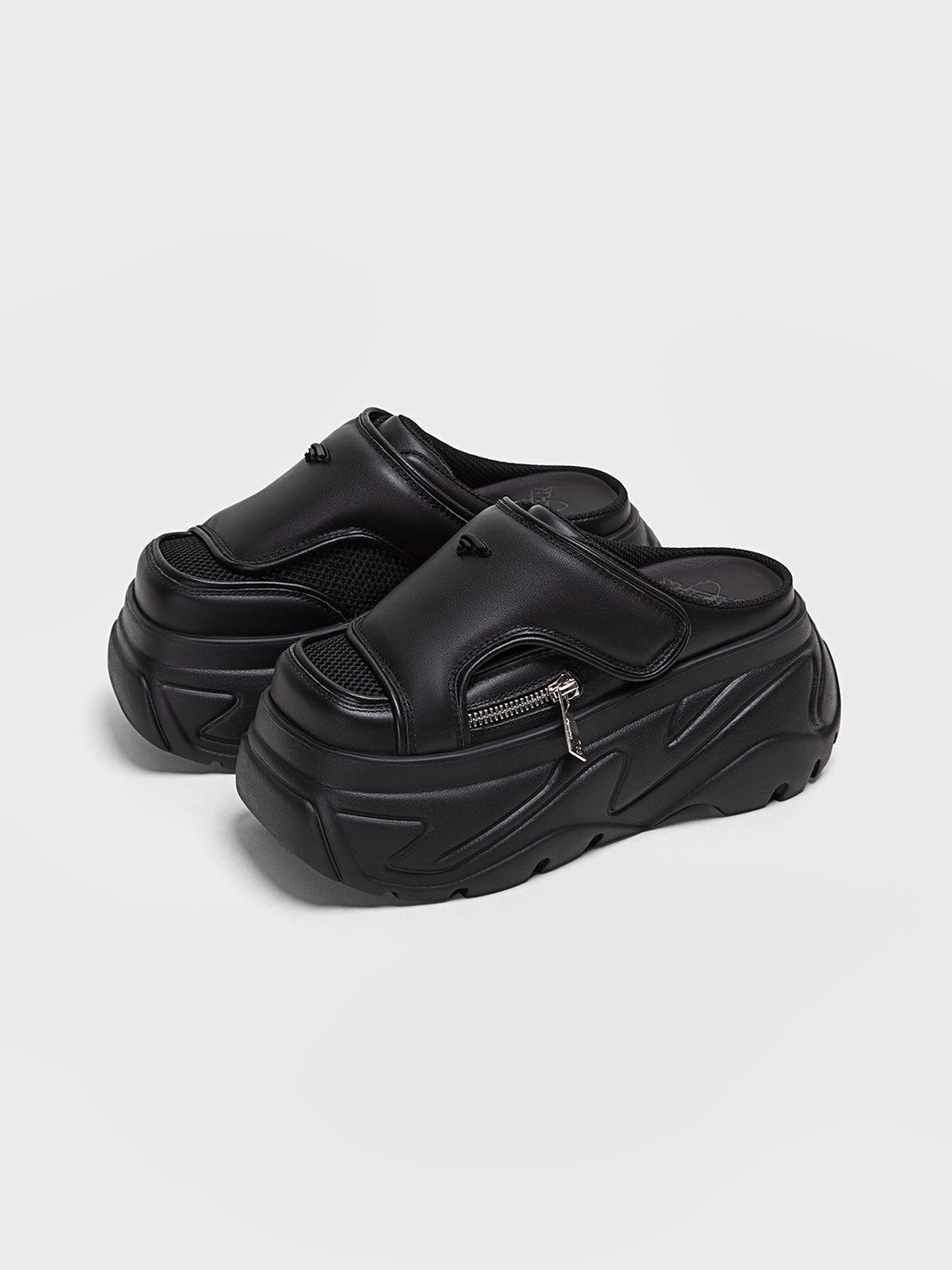 Black Covered-Toe Platform Slide Sandals