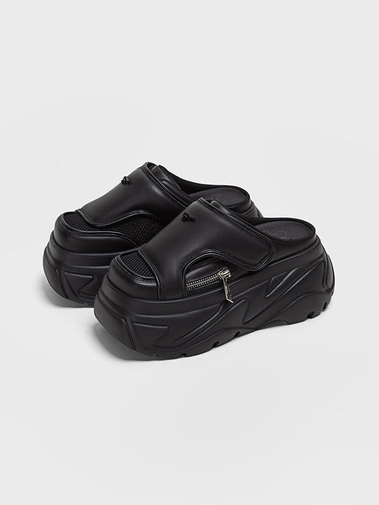 Black Covered-Toe Platform Slide Sandals