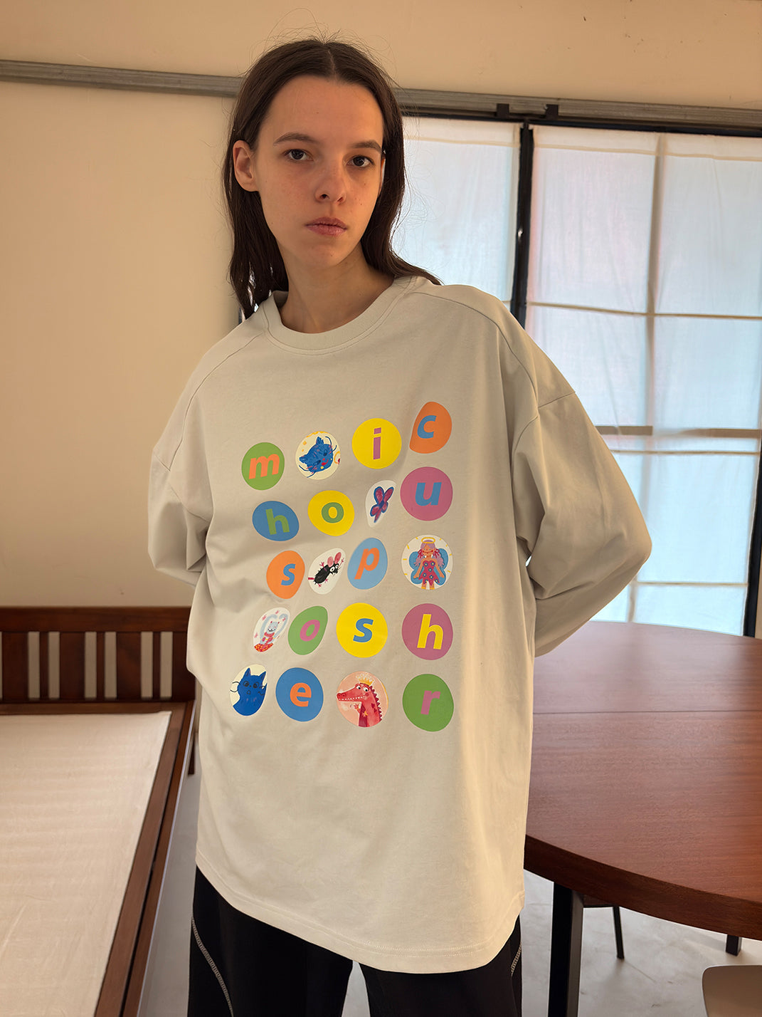 Cartoon Polka Dot Cotton Long Sleeve T-Shirt