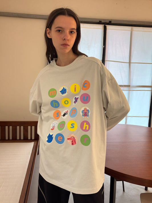 Cartoon Polka Dot Cotton Long Sleeve T-Shirt