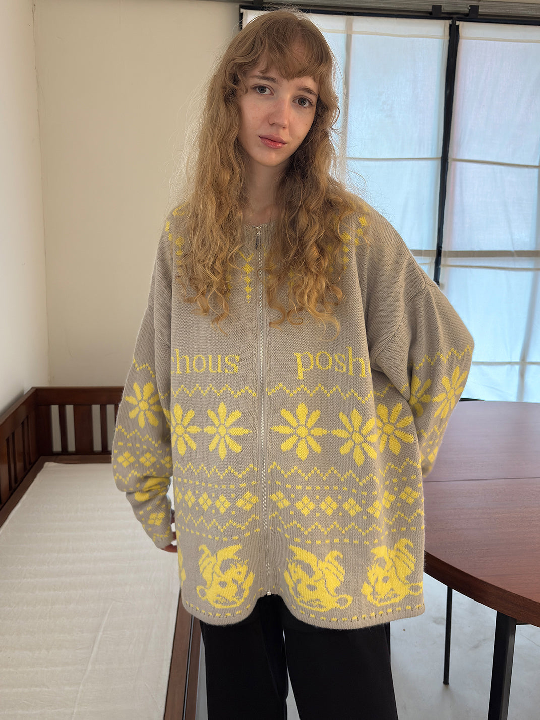 Fair Isle Dragon Knit Zip Cardigan