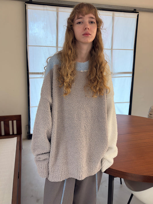 Colorblock Coral Fleece Knit Crewneck Sweater