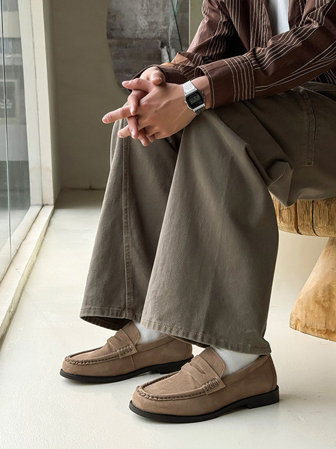 Square-Toe Leather Loafers