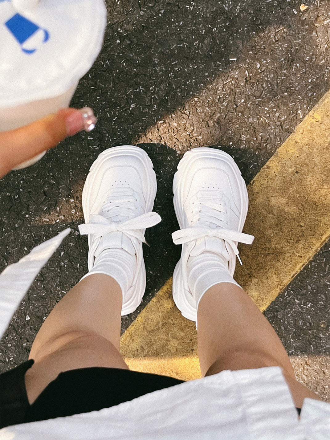 White Square-Toe Platform Leather Sneakers