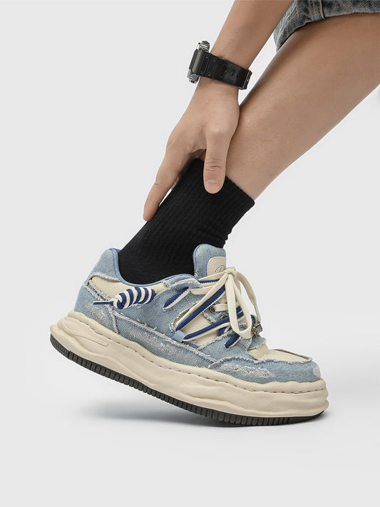 Washed Denim Dual-Lace Sneakers