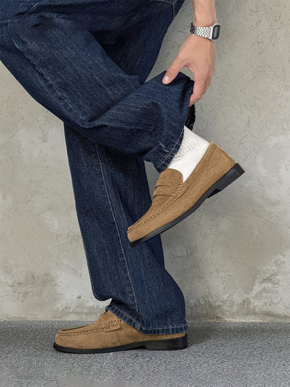 Square-Toe Leather Loafers