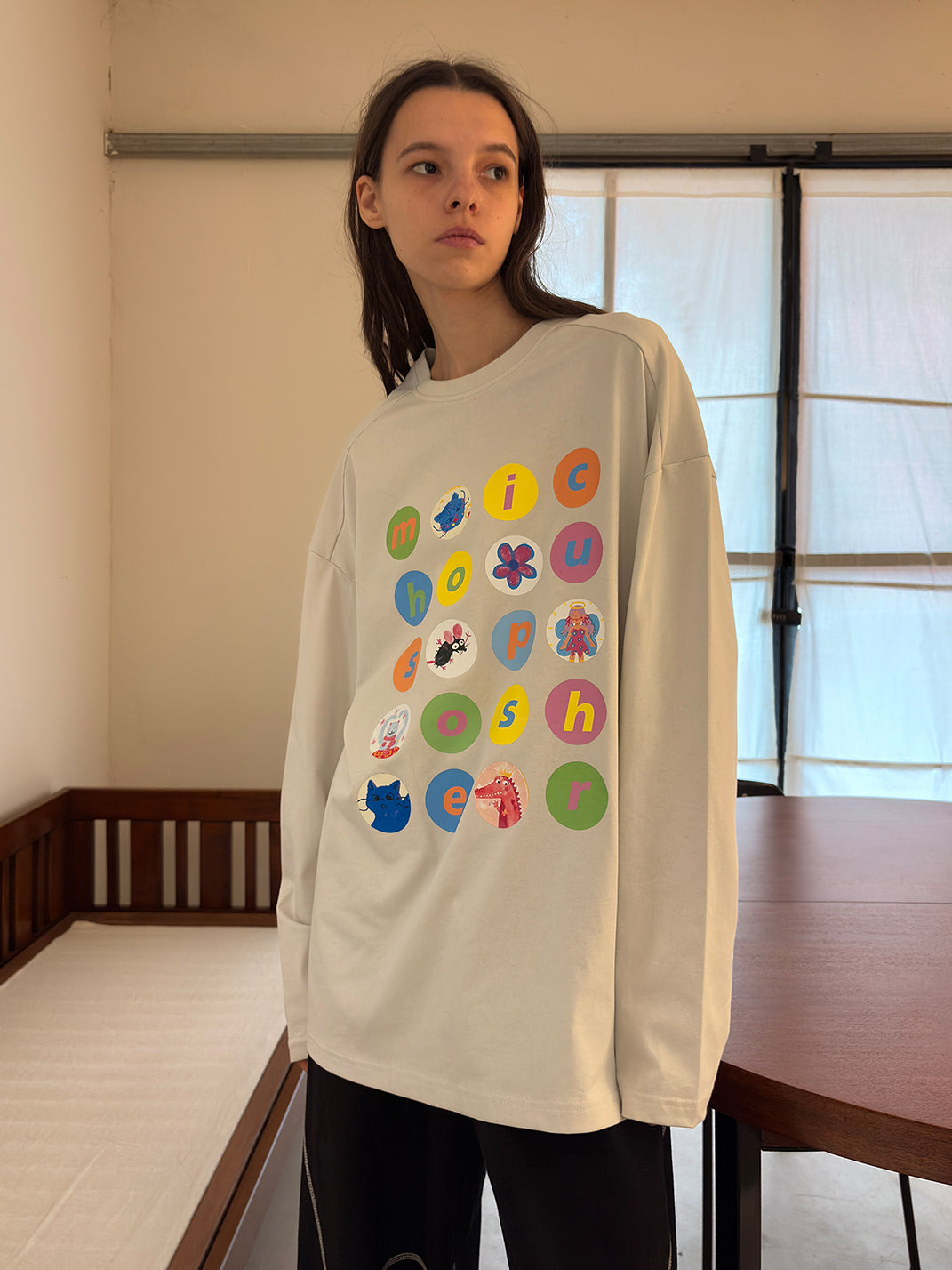 Cartoon Polka Dot Cotton Long Sleeve T-Shirt