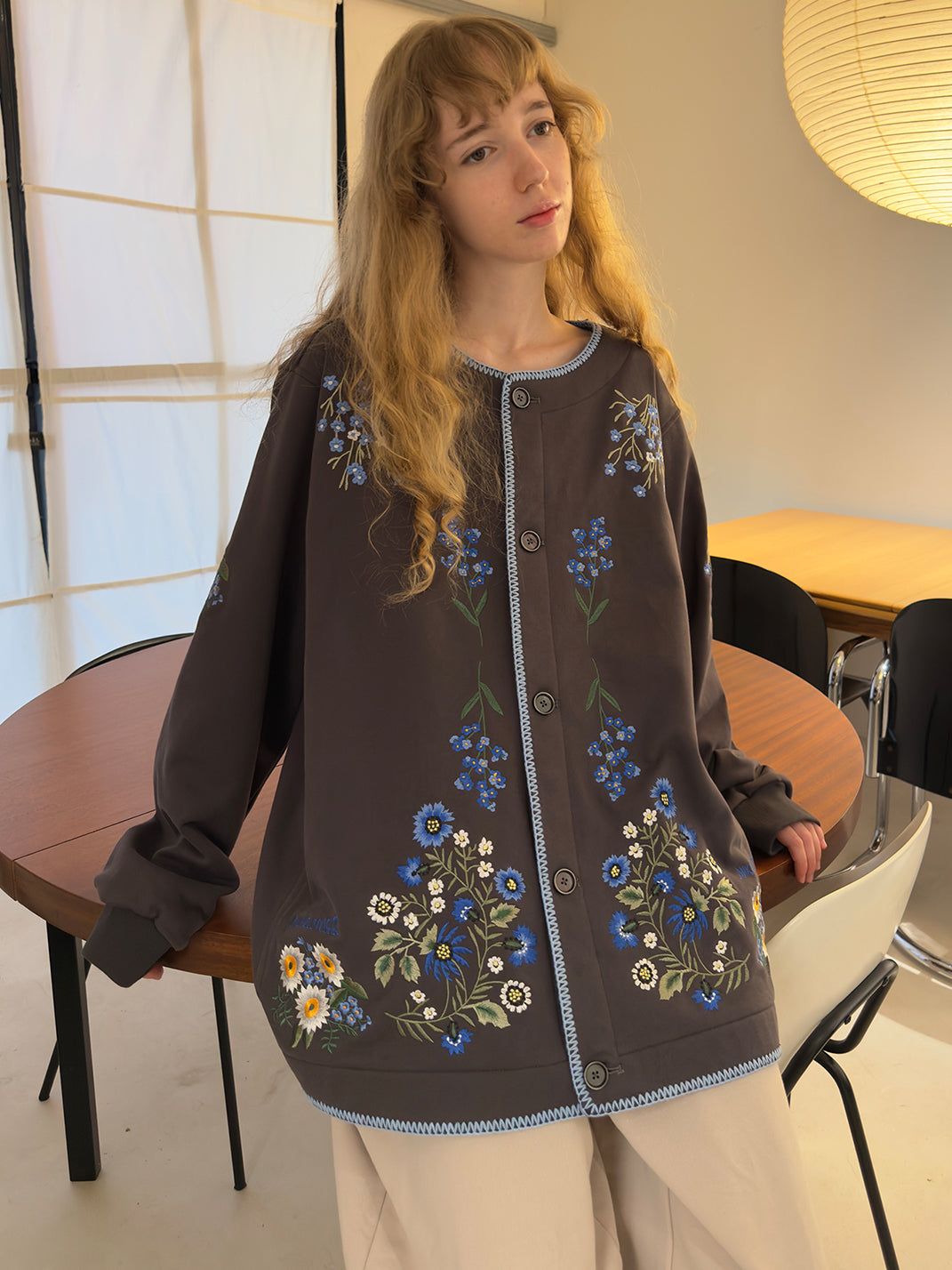 Botanical Embroidery Heavyweight Cotton Sweatshirt