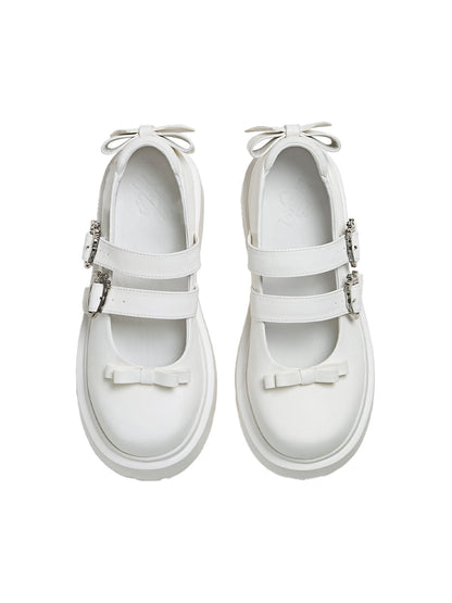 White Bow Platform Mary Jane Shoes