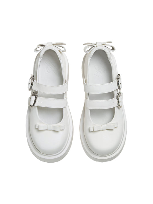 White Bow Platform Mary Jane Shoes