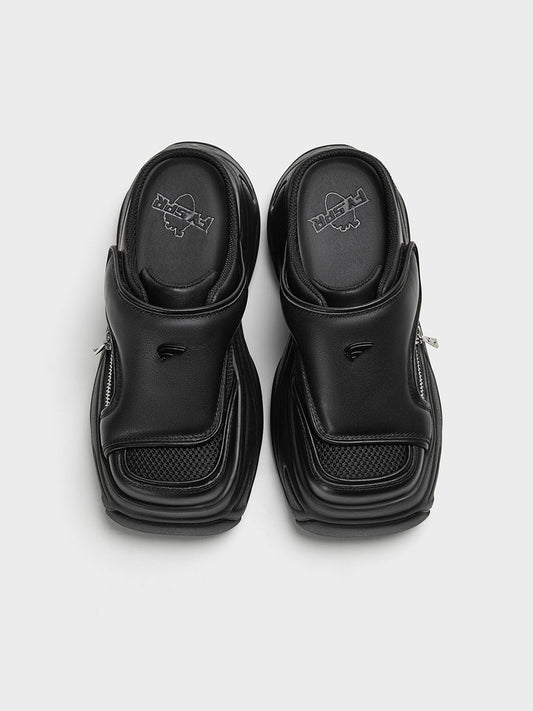Black Covered-Toe Platform Slide Sandals