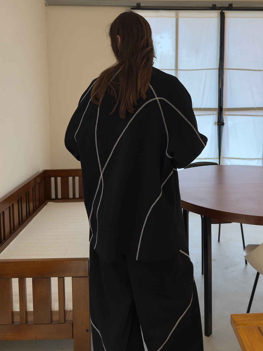 Contrast Stitch Waffle Knit Long Sleeve Sweatshirt