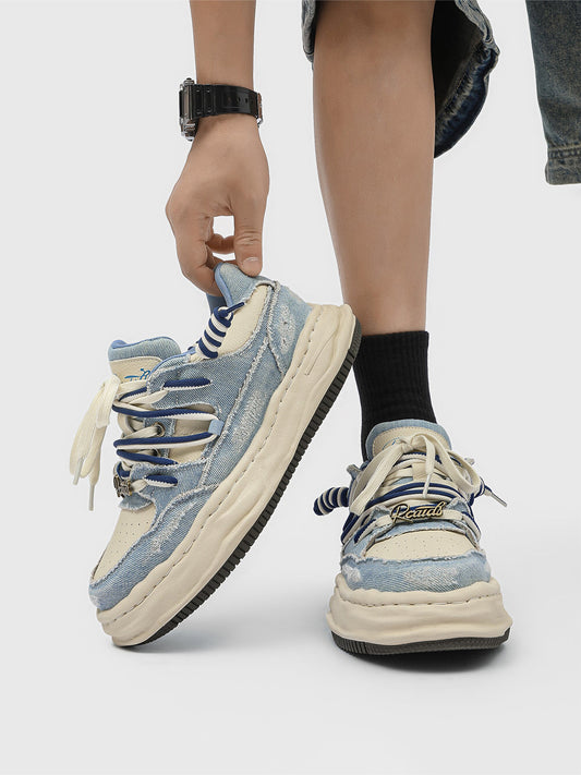 Washed Denim Dual-Lace Sneakers