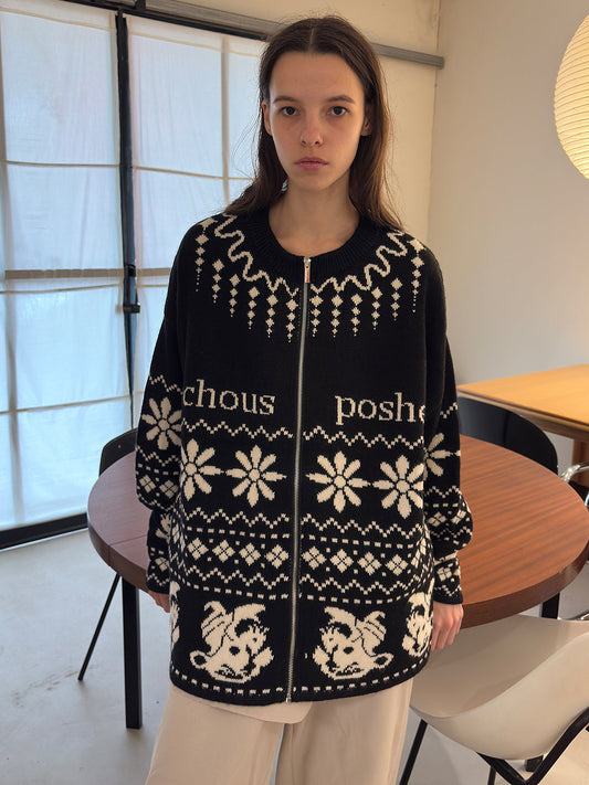 Fair Isle Dragon Knit Zip Cardigan