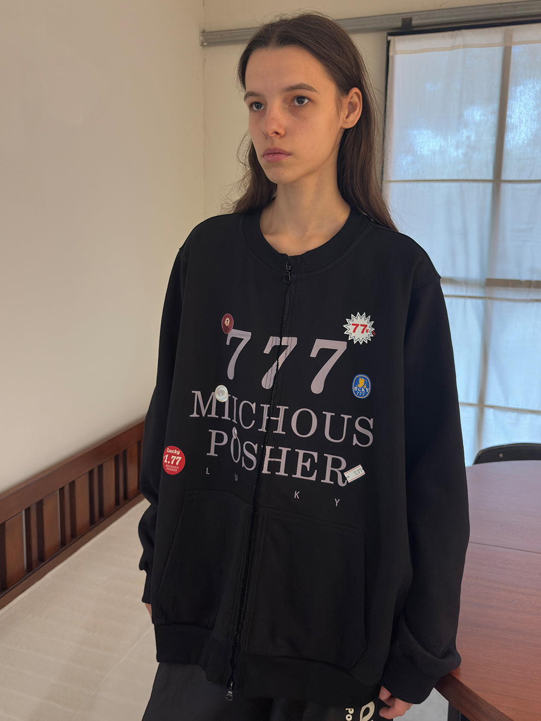 Heavyweight Cotton Sticker Print Zip Sweatshirt