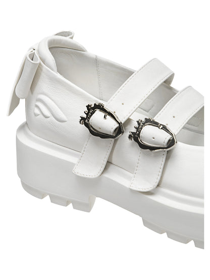 White Bow Platform Mary Jane Shoes