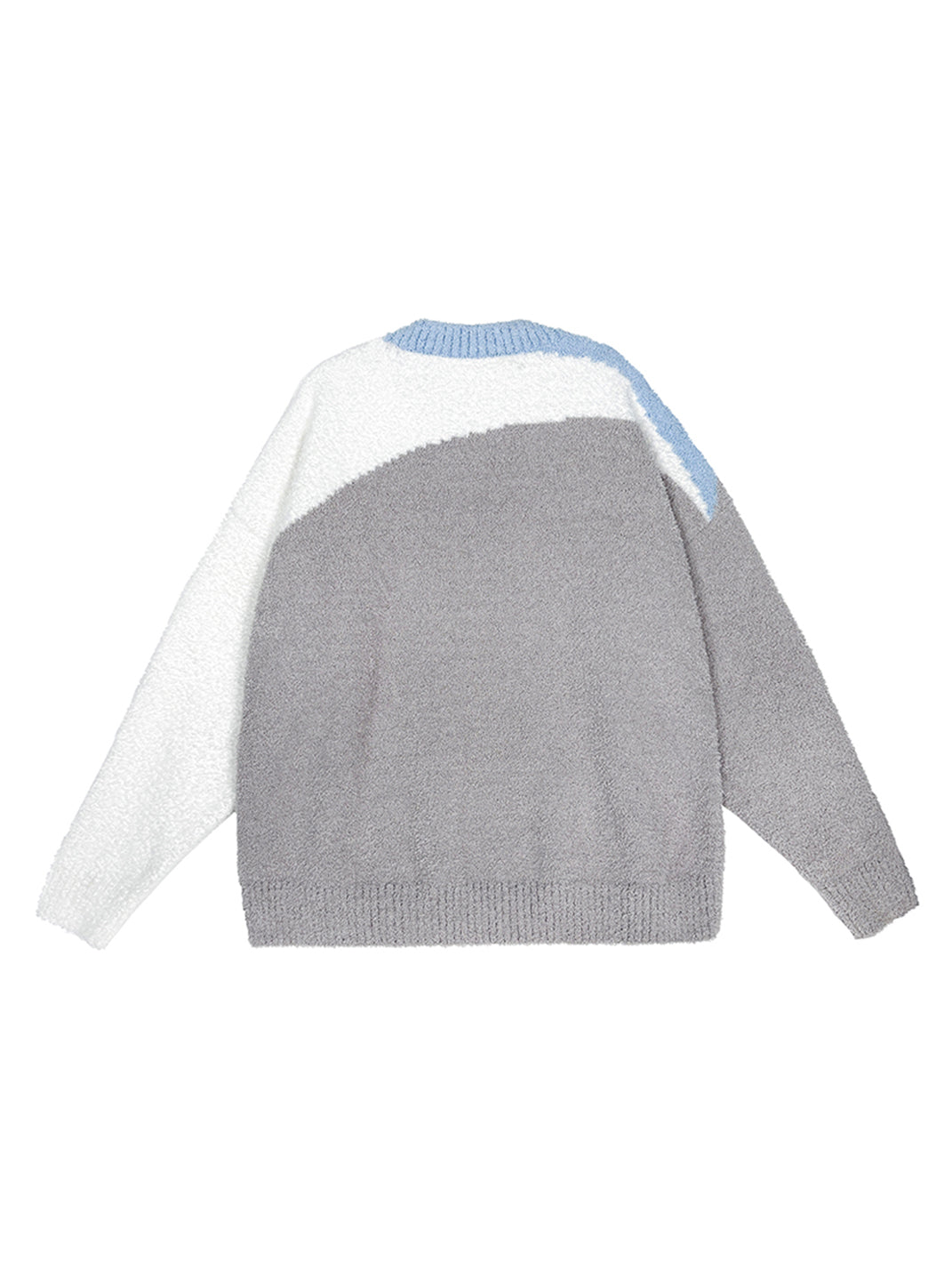 Colorblock Coral Fleece Knit Crewneck Sweater