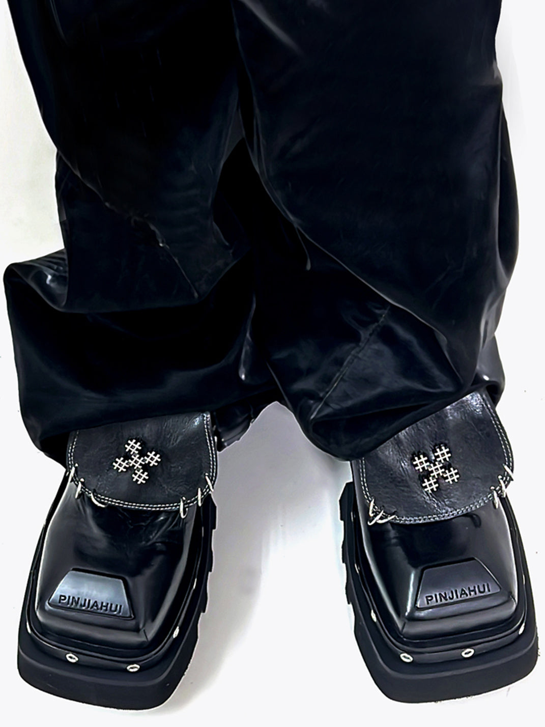 Black Vintage Platform Leather Derby Shoes