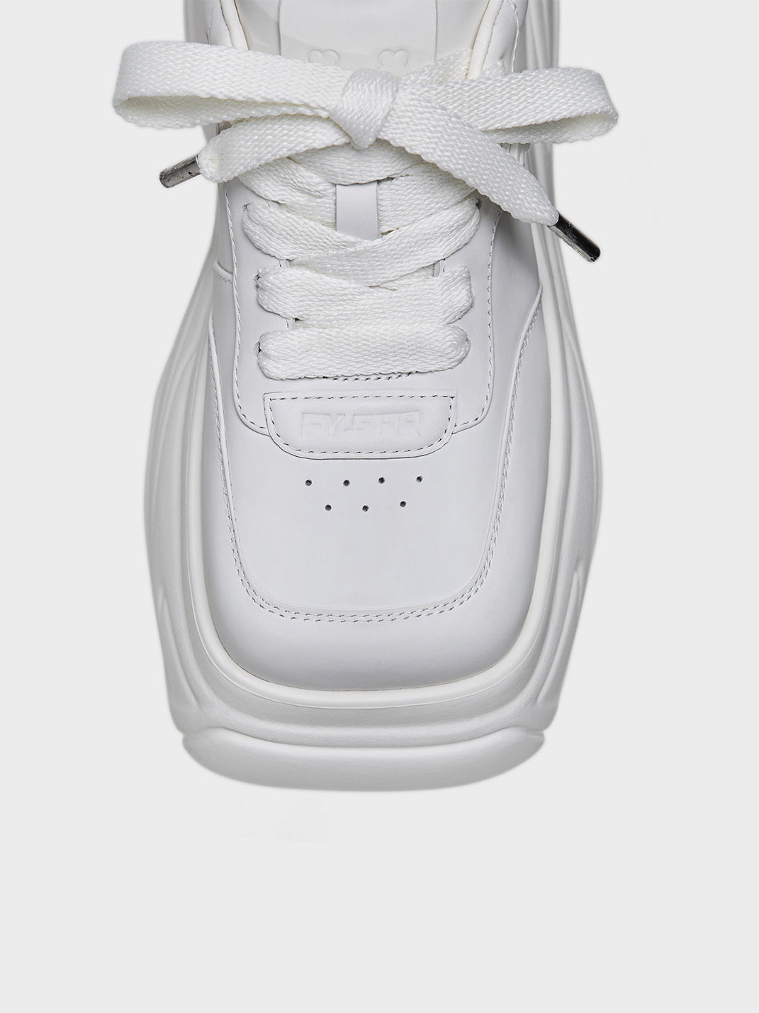 White Square-Toe Platform Leather Sneakers