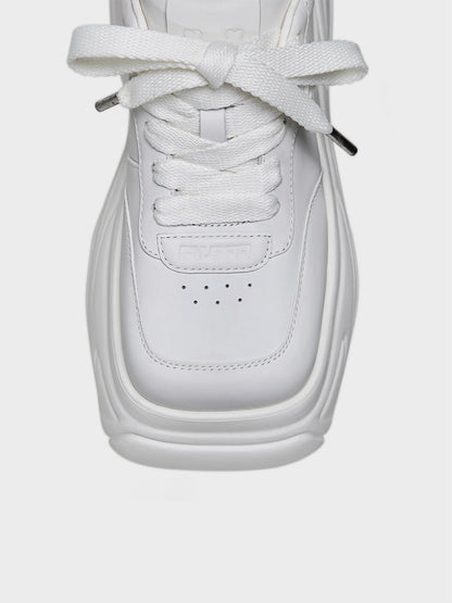 White Square-Toe Platform Leather Sneakers