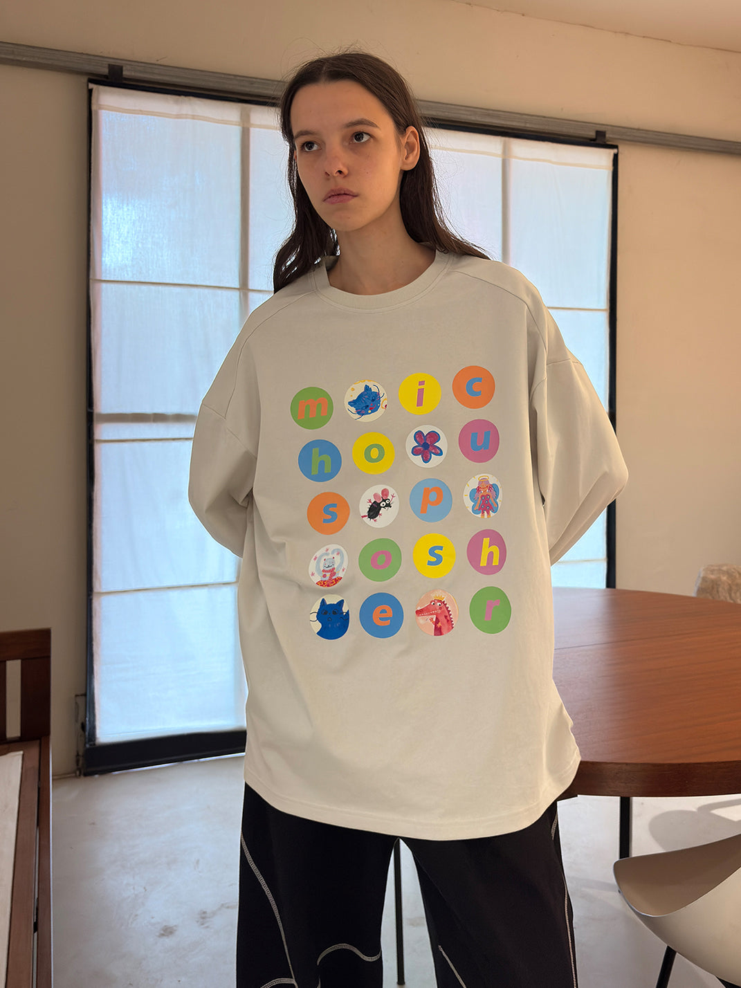Cartoon Polka Dot Cotton Long Sleeve T-Shirt