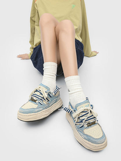 Washed Denim Dual-Lace Sneakers