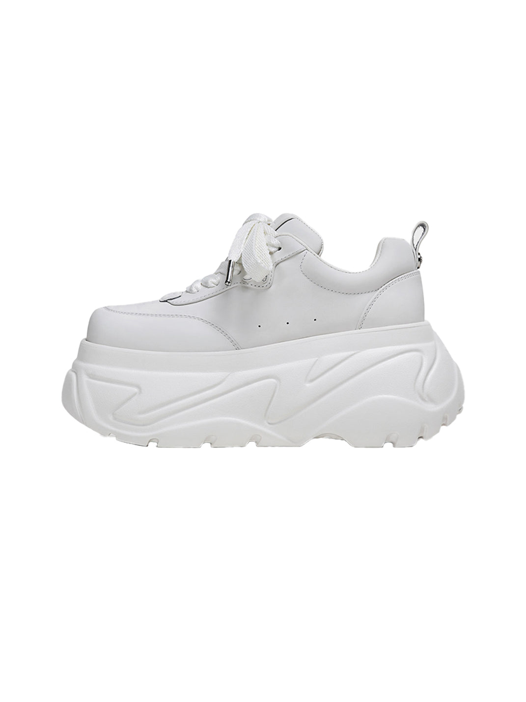 White Square-Toe Platform Leather Sneakers