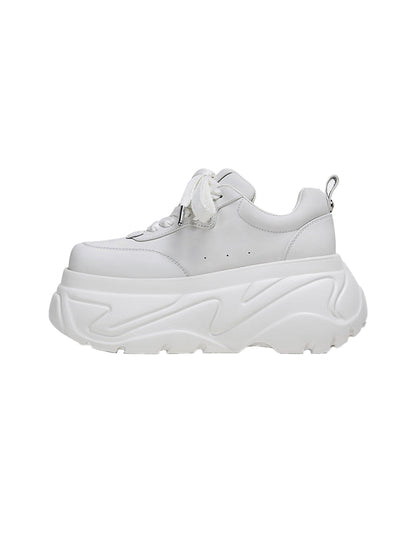 White Square-Toe Platform Leather Sneakers