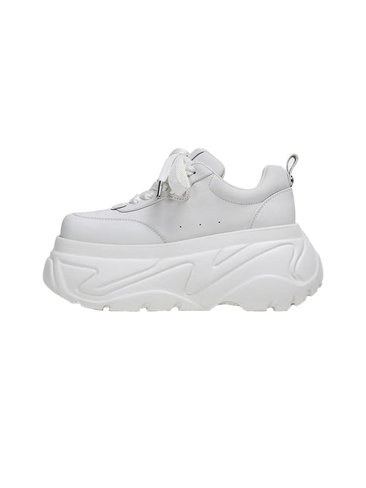 White Square-Toe Platform Leather Sneakers