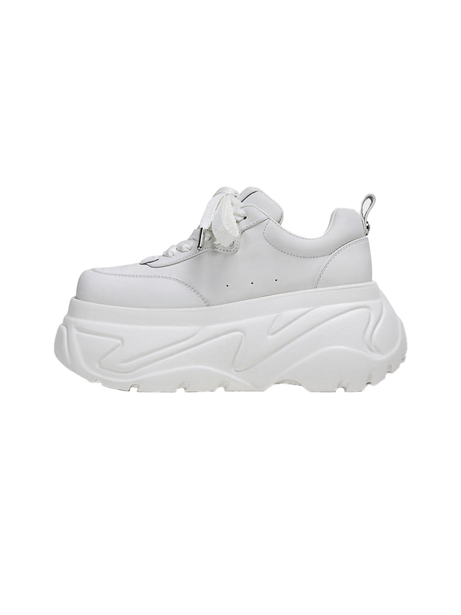 White Square-Toe Platform Leather Sneakers