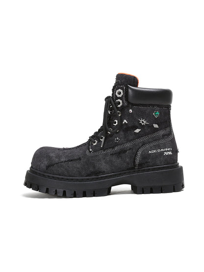 Denim Platform Combat Boots