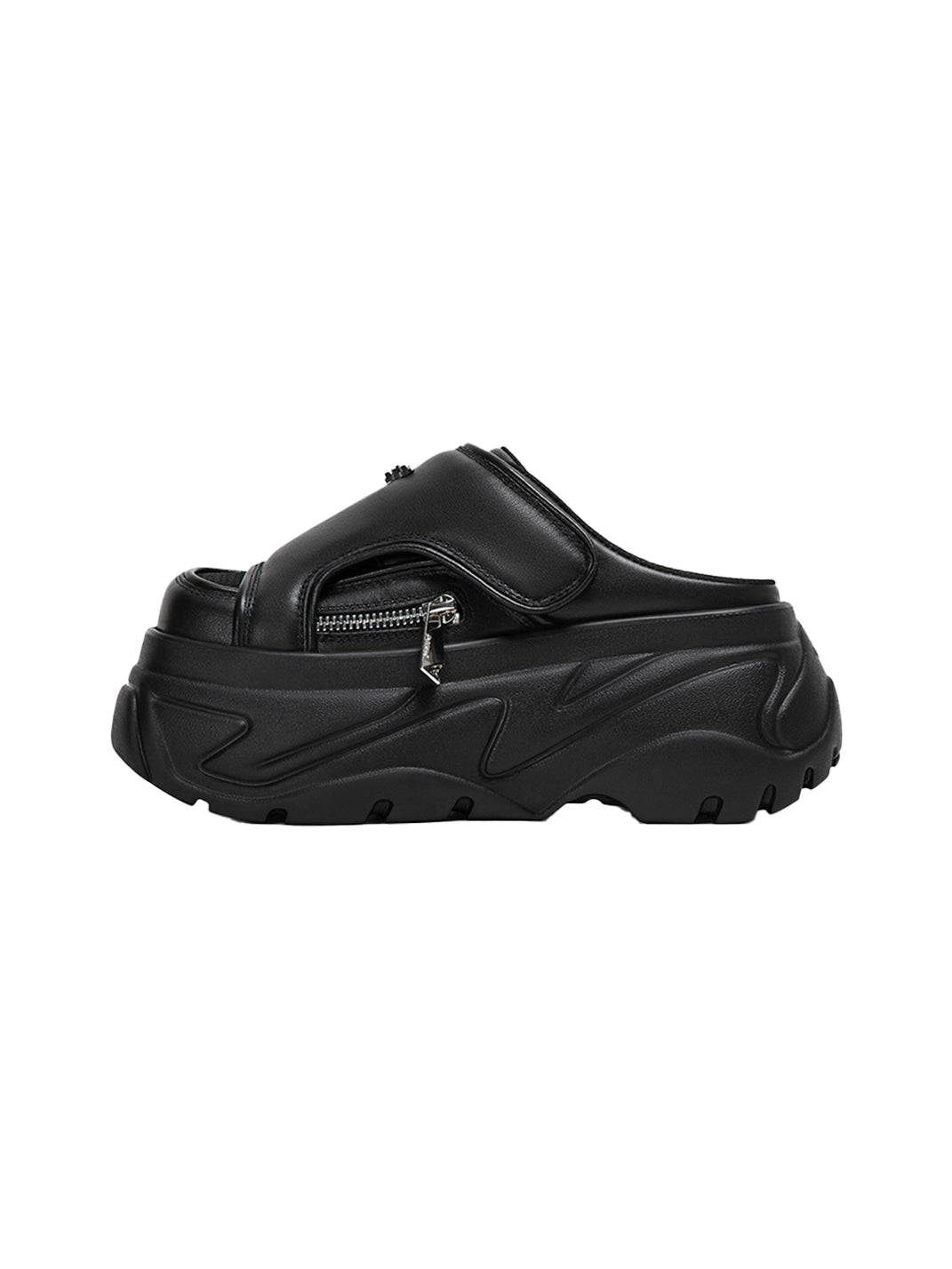 Black Covered-Toe Platform Slide Sandals