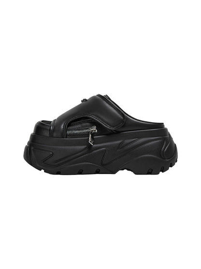 Black Covered-Toe Platform Slide Sandals